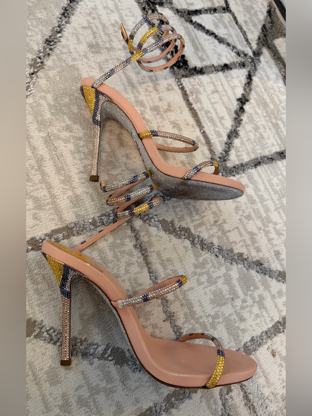 Rene Caovilla Embellished Spiral Wrap Sandals - Gold & Multicolor - Picture 3 of 10